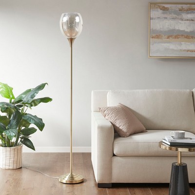 Olliix Bellow Uplight Floor Lamp with Mercury Glass Shade Antique Brass