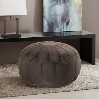 Olliix Kelsey Round Pouf Ottoman Brown