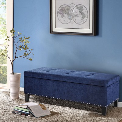 Olliix Shandra II Tufted Top Soft Close Storage Bench Blue