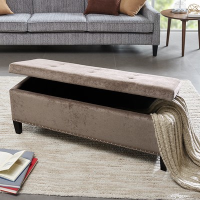 Olliix Shandra II Tufted Top Soft Close Storage Bench Taupe