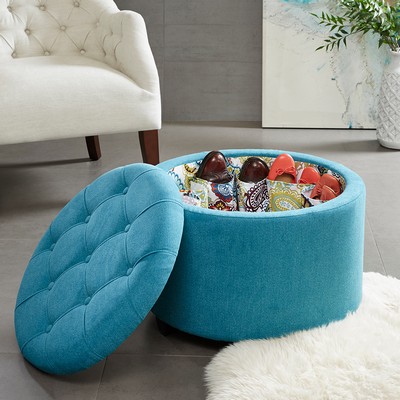 Olliix Sasha Round Ottoman with Shoe Holder Insert Blue