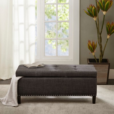 Olliix Shandra II Tufted Top Soft Close Storage Bench Charcoal