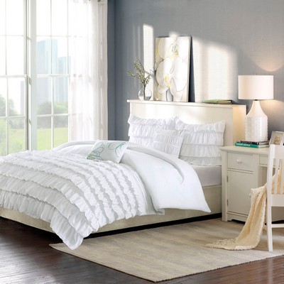 Olliix Waterfall Ruffle Comforter Set White