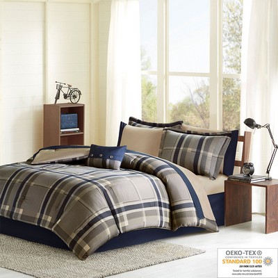 Olliix Robbie Plaid Comforter Set with Bed Sheets Navy Multi