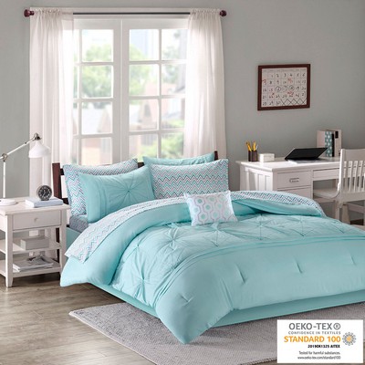 Olliix Toren Embroidered Comforter Set with Bed Sheets Aqua