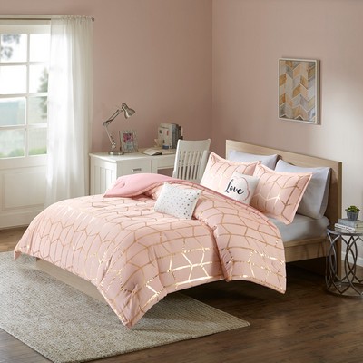 Olliix Raina Metallic Printed Comforter Set Blush/Gold