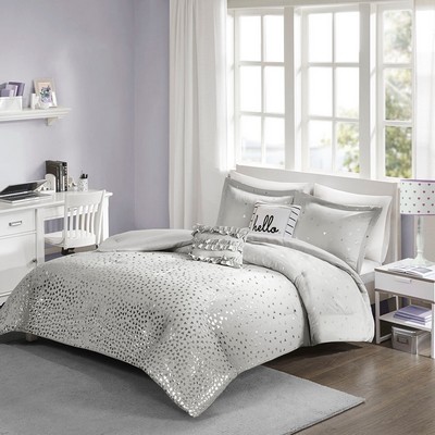 Olliix Zoey Metallic Triangle Print Comforter Set Grey/Silver