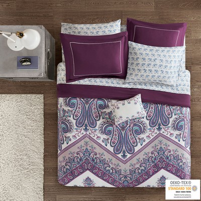 Olliix Tulay Boho Comforter Set with Bed Sheets Purple