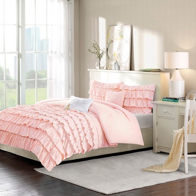 Olliix Waterfall Ruffle Comforter Set Blush