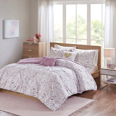 Olliix Abby/Lara/Nicole Metallic Printed and Pintucked Comforter Plum