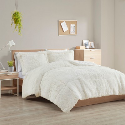 Olliix Malea Shaggy Long Fur Comforter Mini Set Ivory