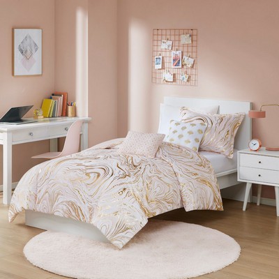 Olliix Rebecca Metallic Printed Comforter Set Blush/Gold