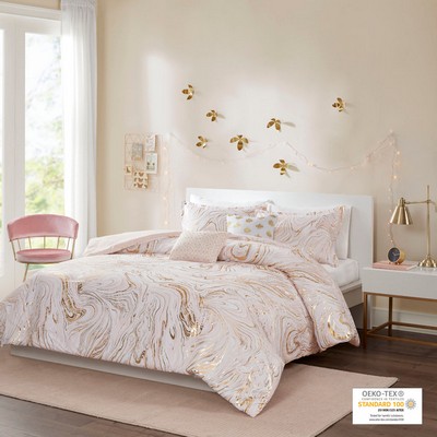 Olliix Rebecca Metallic Printed Comforter Set Blush/Gold