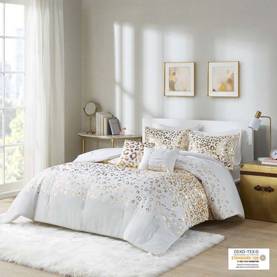 Olliix Lillie Metallic Animal Printed Comforter Set Ivory/Gold