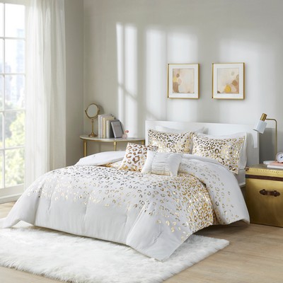 Olliix Lillie Metallic Animal Printed Comforter Set Ivory/Gold