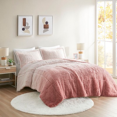 Olliix Brielle Ombre Shaggy Long Fur Comforter Mini Set Blush