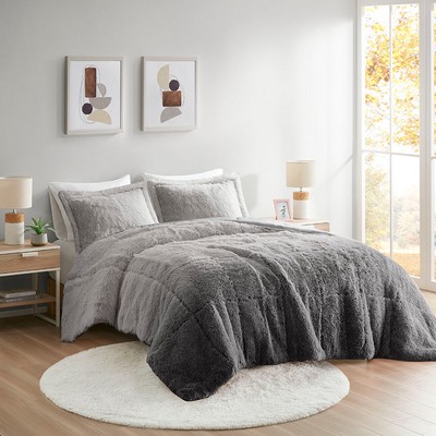 Olliix Brielle Ombre Shaggy Long Fur Comforter Mini Set Grey