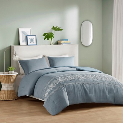 Olliix Bree Embroidered Comforter Set Blue