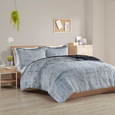 Olliix Malea Shaggy Long Fur Comforter Mini Set Black/White