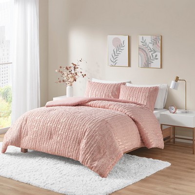 Olliix Naomi Metallic Print Faux Fur Comforter Set Blush/Gold