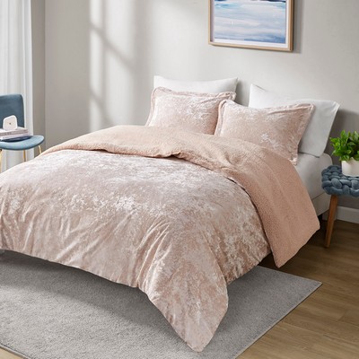 Olliix Mira Crushed Velvet Sherpa Reversible Comforter Set Blush