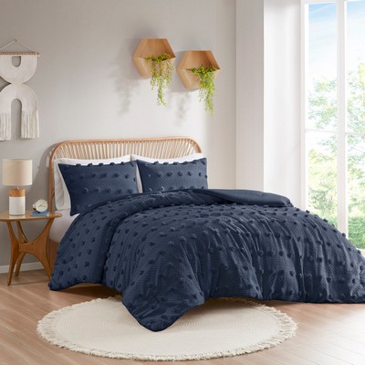 Olliix Lucy Clip Jacquard Comforter Set Navy