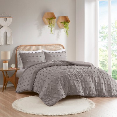 Olliix Lucy Clip Jacquard Comforter Set Grey