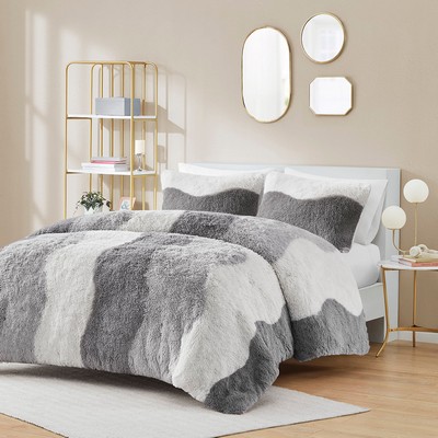 Olliix Cassie Ombre Shaggy Faux Fur Comforter Set Grey