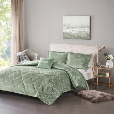 Olliix Felicia Velvet Comforter Set with Throw Pillow Green