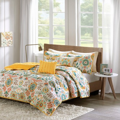 Olliix Nina Reversible Quilt Set with Throw Pillows Multi