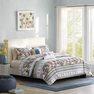 Olliix Tamira Reversible Quilt Set with Throw Pillows Multi