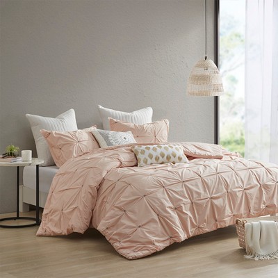 Olliix Masie 3 Piece Elastic Embroidered Cotton Comforter Set Blush