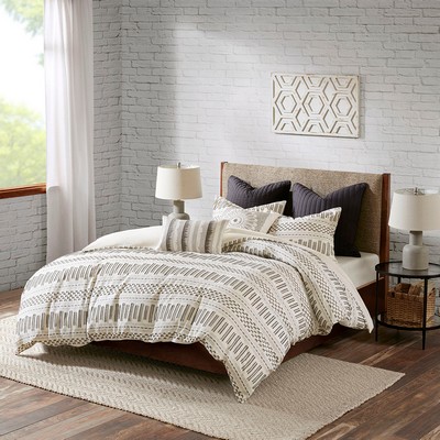 Olliix Rhea Cotton Jacquard Comforter Mini Set Ivory/Charcoal