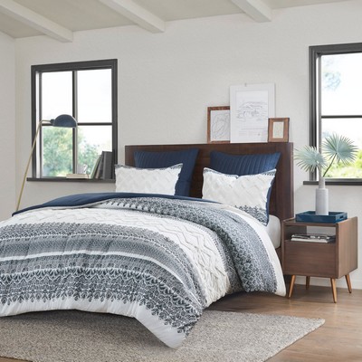 Olliix Mila 3 Piece Cotton Comforter Set with Chenille Tufting Navy