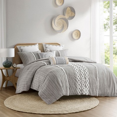 Olliix Imani Cotton Printed Comforter Set with Chenille Gray