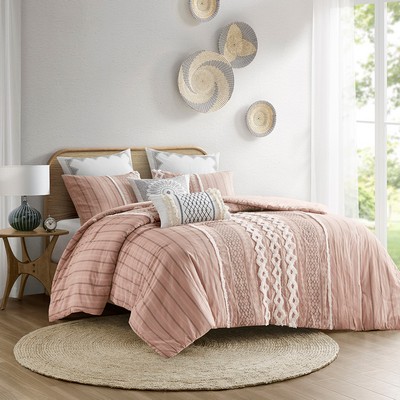 Olliix Imani Cotton Printed Comforter Set with Chenille Blush