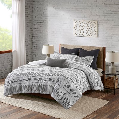 Olliix Rhea Cotton Jacquard Comforter Mini Set Grey/Black