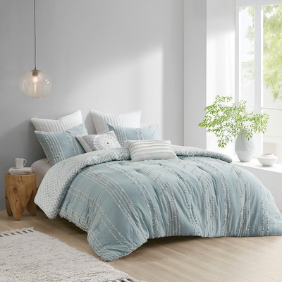 Olliix Kara 3 Piece Cotton Jacquard Comforter Set Aqua