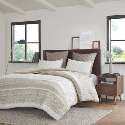 Olliix Mila 3 Piece Cotton Comforter Set with Chenille Tufting Taupe