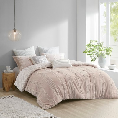 Olliix Kara 3 Piece Cotton Jacquard Comforter Set Blush