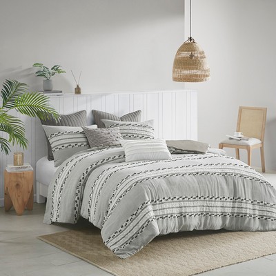 Olliix Lennon 3 Piece Organic Cotton Jacquard Comforter Set Charcoal