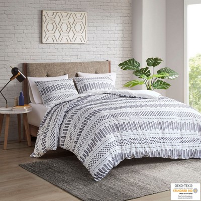 Olliix Rhea Cotton Jacquard Comforter Mini Set Off-White/Navy