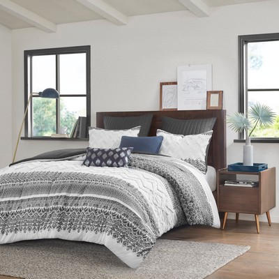 Olliix Mila 3 Piece Cotton Comforter Set with Chenille Tufting Gray