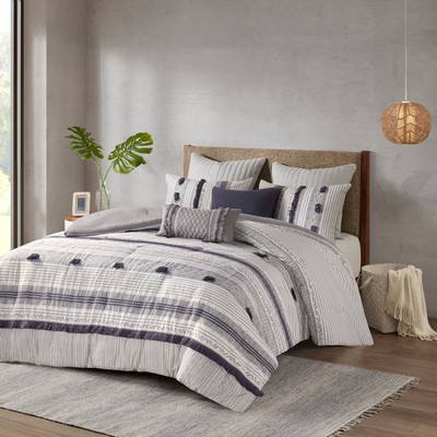 Olliix Cody 3 Piece Cotton Comforter Set Gray/Navy