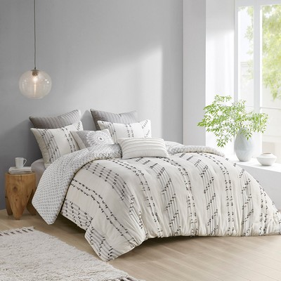 Olliix Kara 3 Piece Cotton Jacquard Comforter Set Ivory