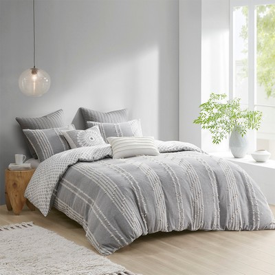 Olliix Kara 3 Piece Cotton Jacquard Comforter Set Gray