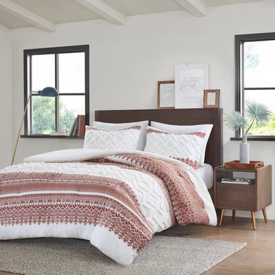 Olliix Mila 3 Piece Cotton Comforter Set with Chenille Tufting Auburn