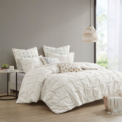 Olliix Masie 3 Piece Elastic Embroidered Cotton Comforter Set White