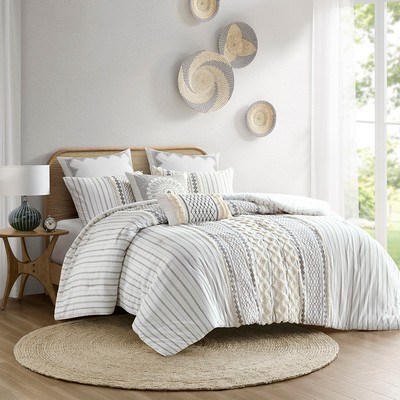 Olliix Imani Cotton Printed Comforter Set with Chenille Ivory