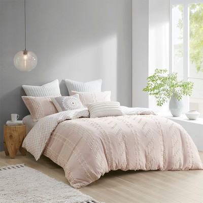 Olliix Kara 3 Piece Cotton Jacquard Duvet Cover Set Blush